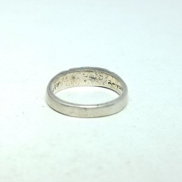 Vintage Sterling Silver Blue Inlaid Band Ring, Size 5 Band, Made in Mexico - Picture 3 of 9